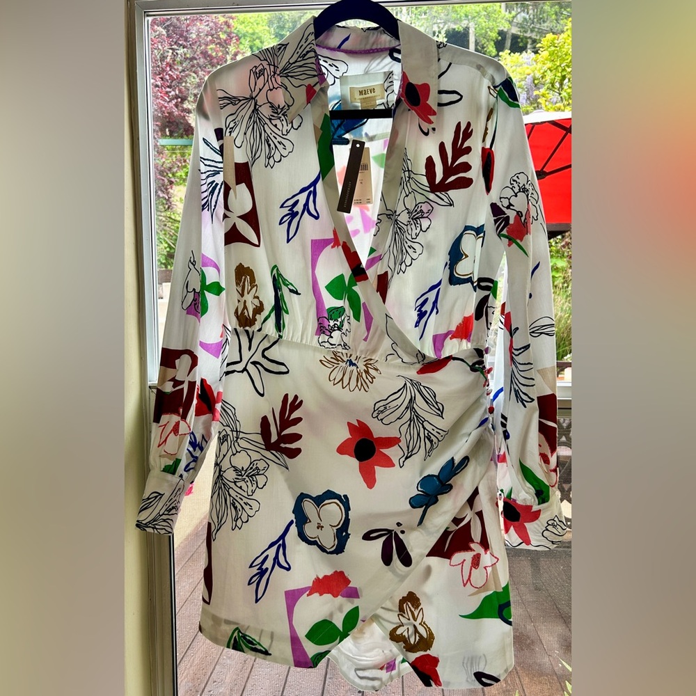 Anthropologie Floral Wrap Dress with Long Sleeves, beautiful button detail